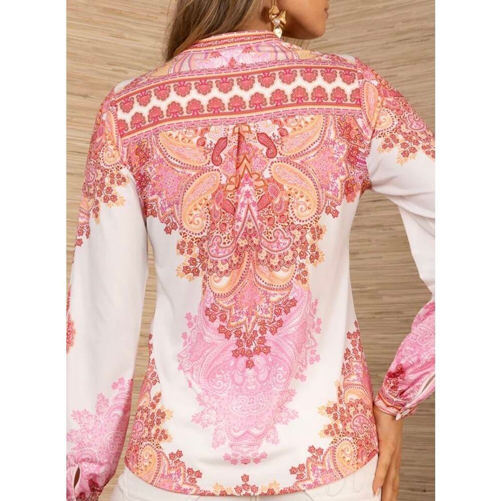 NWT Hale Bob Los Angeles Womens Azaria Jersey Pink White Long Sleeve Top Large - Picture 5 of 12